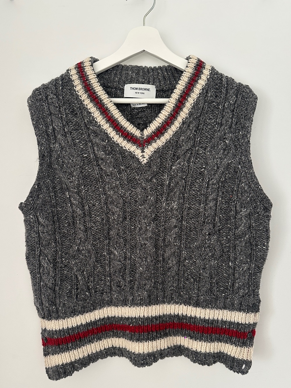 Thom Browne Charcoal Cable Knit V-Neck Sweater Vest - Size 2